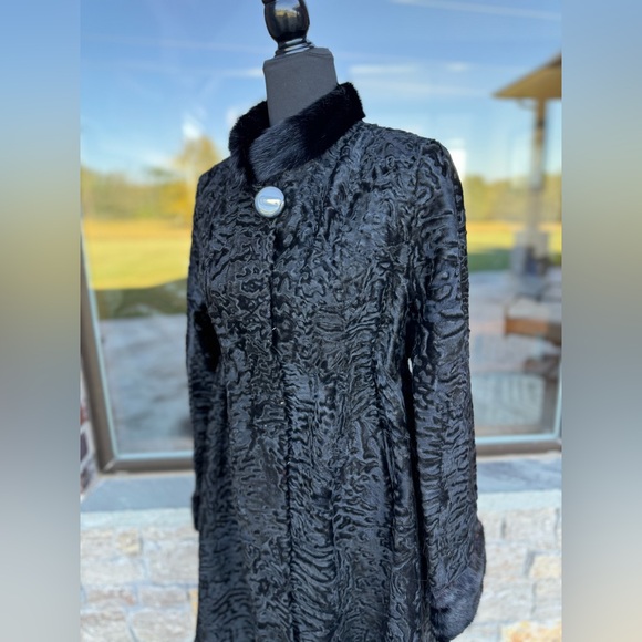 Stunning Midnight Black Persian Broadtail Lambswool Trench Coat Women’s XS/S - Picture 10 of 13